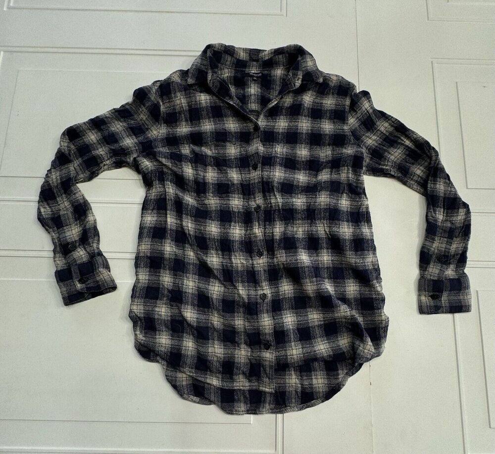Madewell Womens XS Blue Plaid Button Up Shirt Lightweight Blouse Flannel
